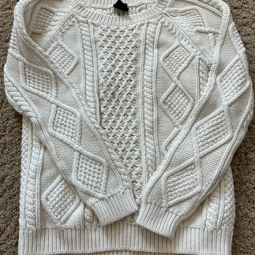 Women's White Cable Knit Sweater